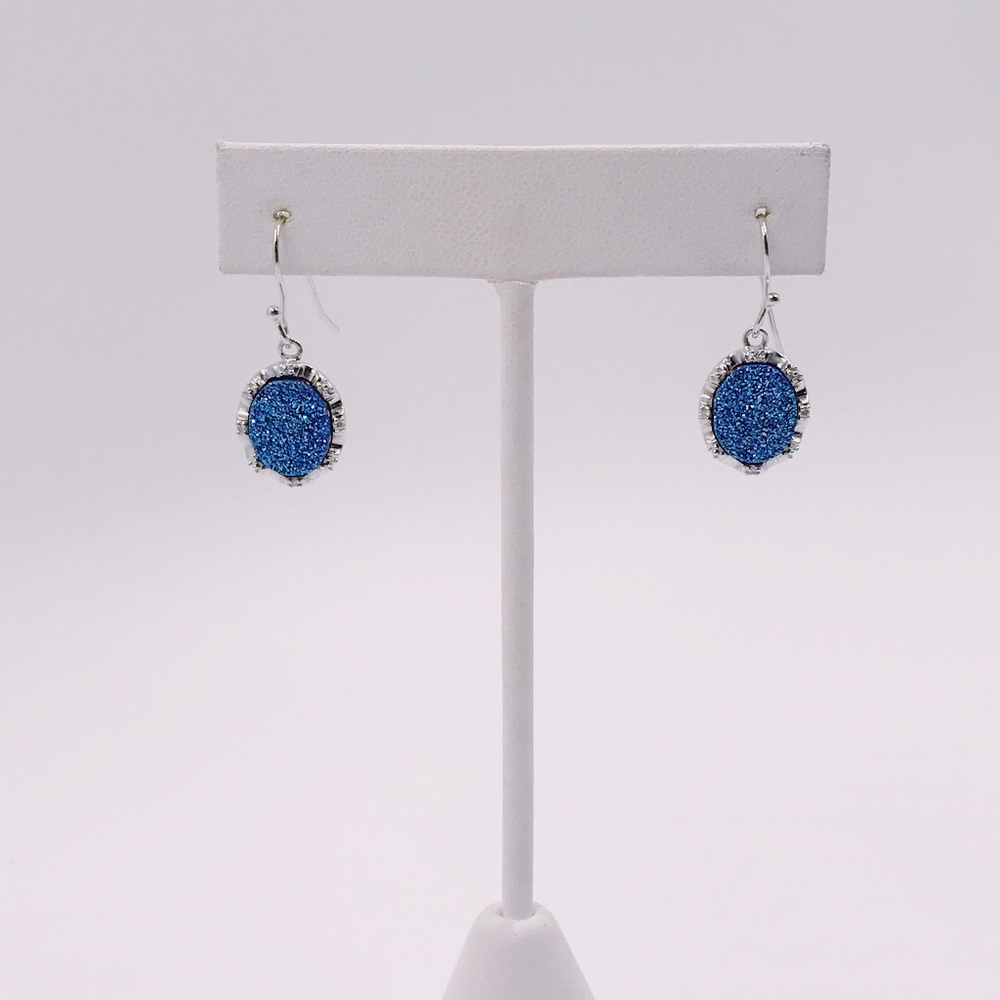 Druzy Quartz with CZ in Sterling Silver Earrings
